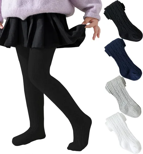 Vista 11 de Jormatt Medias de niña con punto trenzado, leotardos de algodón para niñas pequeñas, medias de invierno para recién nacidos y bebés