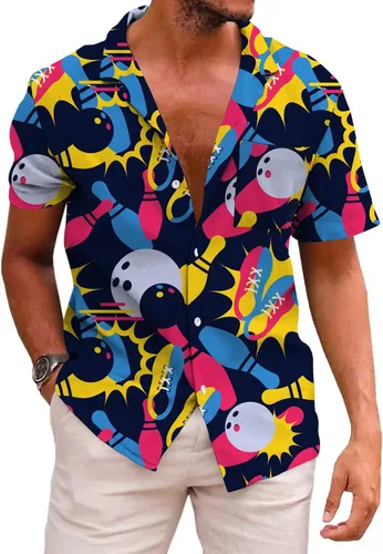 Vista 38 de KYKU - Camisa hawaiana funky para hombre, ropa tropical para vacaciones en Palm Beach