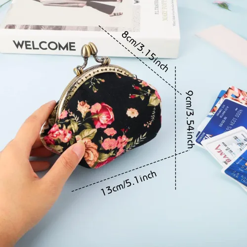 Vista 7 de Oyachic Monedero estampado vintage con hebilla de embrague, monedero con cierre de beso, monedero con cierre floral, carteras para mujer