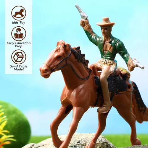 Vista 2 de Cowboy Toys Riding Horse Figurines: 4 piezas de figura de acción de vaquero Western Rodeo Toys - Figuras de caballos de plástico con jinete