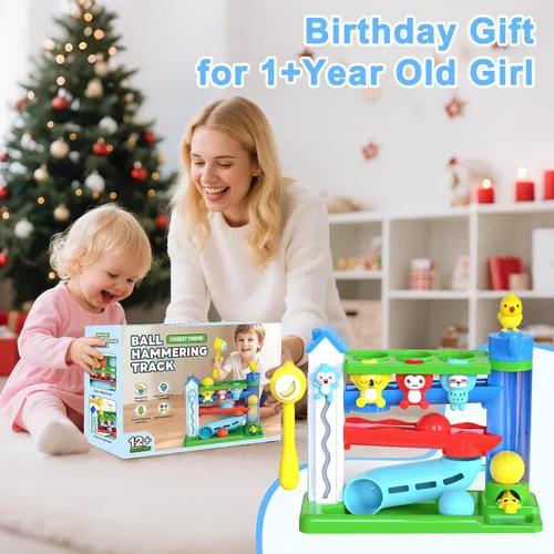 Vista 9 de VOILBTOY Juguete musical para niñas y niños de 1 a 2 años - Tablero Montessori ocupado y juguete de gota de pelota