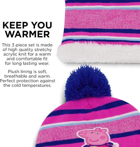 Vista 3 de eOne Conjunto de gorro y manoplas de invierno para niñas gorro de Peppa Pig para niños de 2 a 4 años