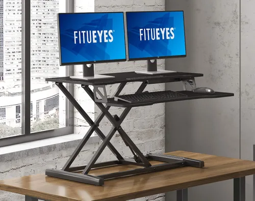 Vista 5 de FITUEYES - Escritorio de pie ajustable de altura de 32 pulgadas, ancho, convertidor de posición de sentado a posición de pie, mesa estación