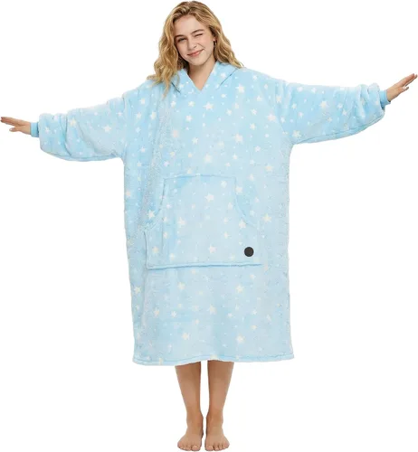 Vista 30 de THREE POODLE - Manta con capucha portátil para mujeres, sudadera con capucha de sherpa de gran tamaño para adultos hombres, mantas con capucha