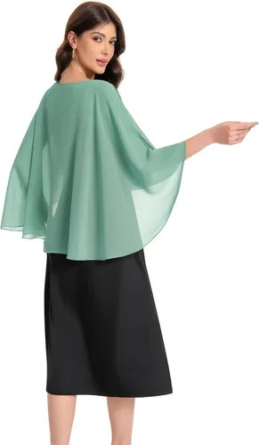Vista 5 de Baoqiya Women's Shawls and Wraps for Evening Dresses Chiffon Cape verde ( Bean Green )