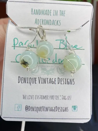 Vista 2 de Paraiba - Aretes colgantes de calcedonia azul de 0.394 in en acero, cobre, bronce, hierro negro, titanio, plata esterlina, oro de 14 quilates, oro