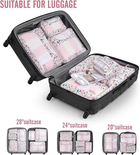 Vista 6 de Veken Juego de 8 cubos de embalaje para niños de viaje, accesorios esenciales de vacaciones en la playa para cruceros, bolsas organizadoras