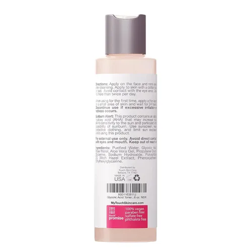 Vista 5 de Tónico de ácido glicólico al 7% con agua de rosas, hamamelis y gel de aloe vera, tónico facial exfoliante AHA sin alcohol ni aceite, mejora