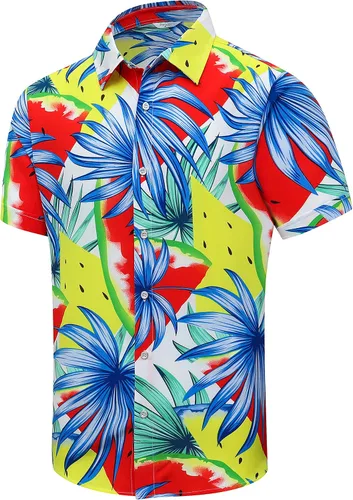 Vista 32 de SheLucki - Camisa hawaiana para hombre, unisex, de manga corta, con botones, para la playa y el verano, ropa casual estampada con sombra de palmas