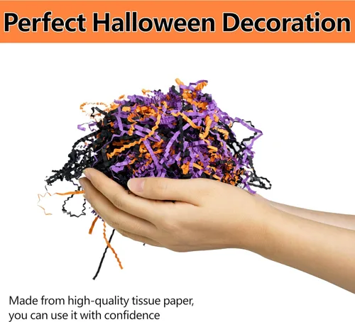 Vista 3 de Bobobag - Relleno de papel triturado y arrugado de 1 libra para envolver regalos de Halloween, papel confeti de rafia y hierba triturada reciclable