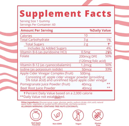 Vista 4 de Baby Blues Gomitas de vinagre de sidra de manzana con la madre, vitaminas posnatales para mujeres lactancia, energía, metabolismo y apoyo digestivo