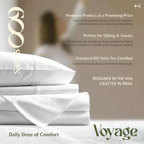 Vista 7 de Mayfair Linen Voyage Collection - Juego de 4 fundas de almohada de algodón egipcio de lujo de la serie 600, color blanco, suaves, refrescantes