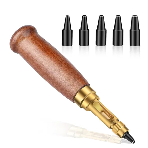 Vista 9 de TLKKUE Perforadora Ajustable de Tornillo con Mango de Madera Negra Herramienta Automática de Perforación con 6 Puntas