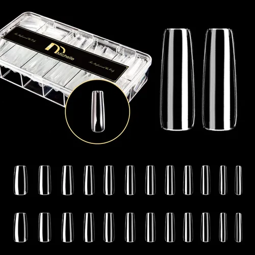 Vista 11 de 504pcs Long Coffin Nail Tips, Pre-shaped Half Cover False Nails with 13 Sizes, Gel Nail Tips for Acrylic Extension, DIY Manicure and Nail Salon Use