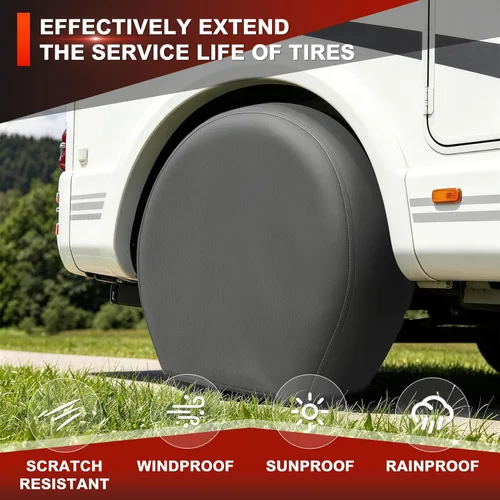 Vista 6 de Explore Land - Fundas para neumáticos, 4 unidades - Protector resistente de rueda para camionetas, SUV, remolques, cámpers, vehículos recreativos