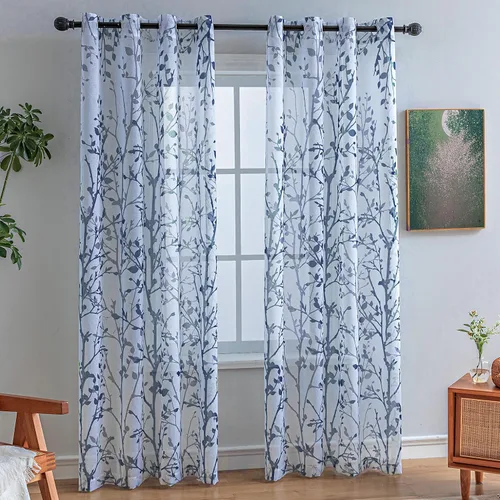Vista 11 de Luvyohmee - Cortinas blancas y grises de 63 pulgadas de largo, 2 paneles, cortinas semi transparentes para ventanas para sala de estar/dormitorio