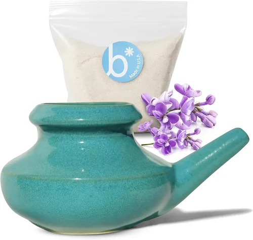 Vista 8 de Baraka Neti Pot de cerámica de Estados Unidos con sal marina mineral de 2 onzas, enjuague nasal salino para congestión estacional, descarga nasal