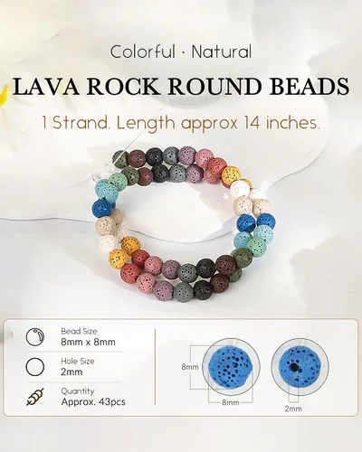 Vista 2 de sunyik Semi Precious Stone Loose Bead para fabricación de joyas 2mm Hole, Round Lava Beads for Jewelry Making, Macrame Project, DIY Crafts