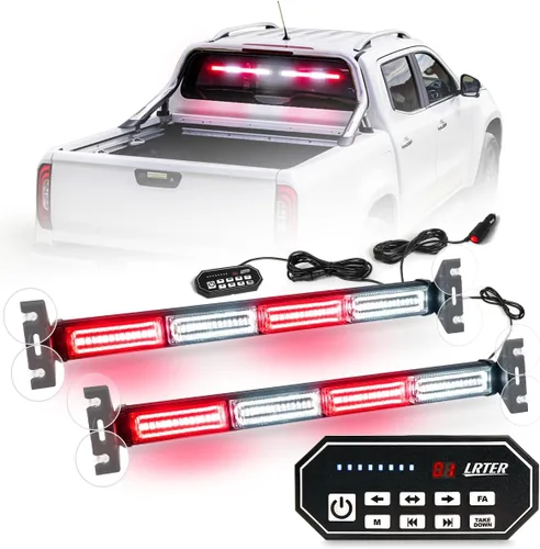 Vista 13 de Barra de luces estroboscópicas de advertencia intermitentes de emergencia de 2 x 17.7 pulgadas con controlador de pantalla digital, 20 patrones