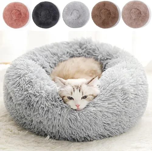 Vista 9 de Camas para gatos de interior – Cama para gatos lavable de 20/24 pulgadas, camas para perros pequeños y medianos, antiansiedad, cama redonda de felpa