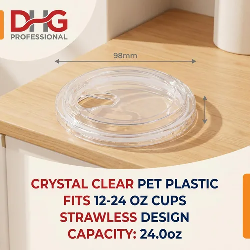 Vista 4 de Tapas de plástico sin pajilla, 3.858 in de diámetro, se adapta a vasos de 12 a 24 onzas, tapas de plástico PET transparente, 1000/cartón