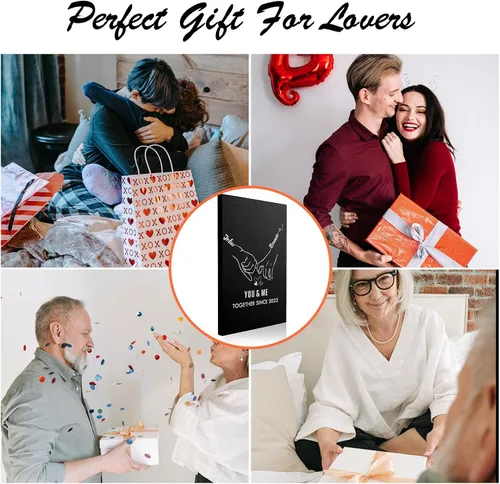 Vista 3 de ENQU Lienzo enmarcado a mano, obra de arte personalizada con nombre, fecha y palabra especial, regalos para parejas para aniversario, boda