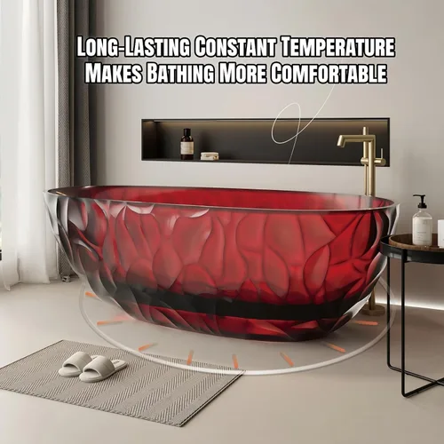 Vista 4 de Bañera independiente transparente de 67 pulgadas – Bañera de superficie sólida de diseño con textura ondulada, bañera de remojo extra profunda