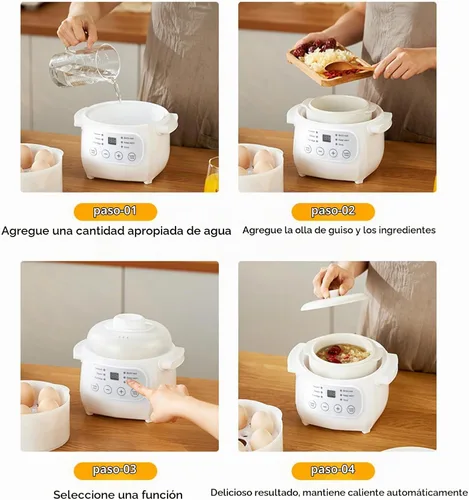 Vista 7 de Mini olla de cocción de cerámica de 200 W, olla eléctrica de sopa de gachas de avena de 1 litro con sobrecalentamiento y apagado automático