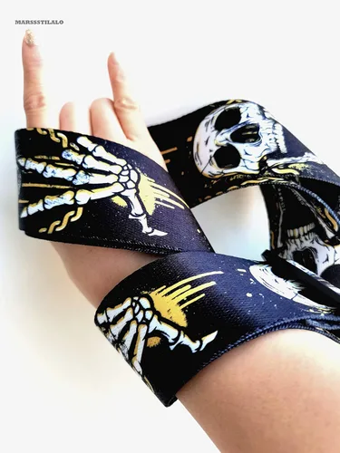 Vista 5 de Correas de guitarra clásica profesional de 2 pulgadas Cool Skull Impreso Polyster Soft Electric Bass Strap (amarillo)