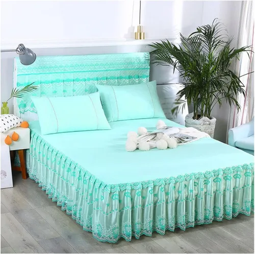 Vista 16 de OTBK Falda de cama individual blanca con volantes y borlas, estilo bohemio, falda de cama con encaje, volantes, floral, Shabby Chic juegos de ropa