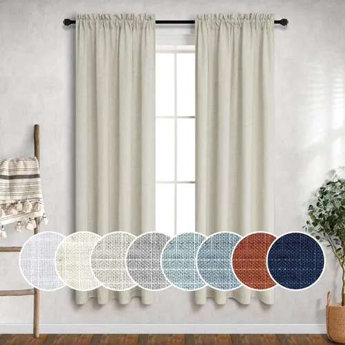 Vista 46 de Mrs.Naturall - Cortinas transparentes con bolsillo para barra de 36x63 pulgadas de lino mezclado negro