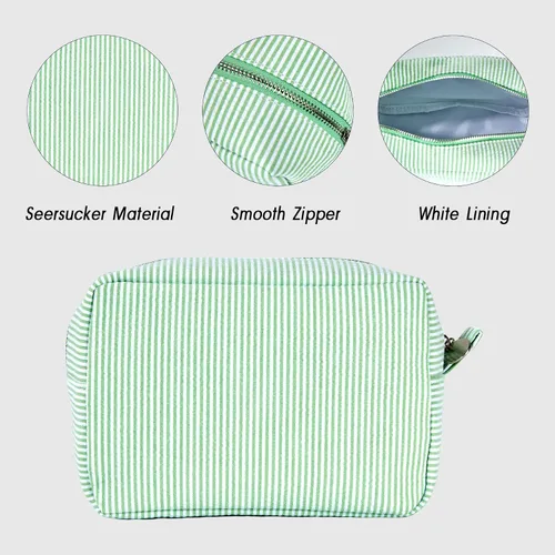 Vista 7 de Roycraft Bolsa de maquillaje de viaje y cosméticos para mujer, Raya, Seersucker bordado
