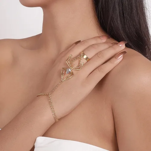 Vista 3 de Pulsera de anillo de cadena de mano Boho serpiente anillo de dedo pulsera arnés de mano esclavo cadena pulseras vintage indio accesorios de joyería