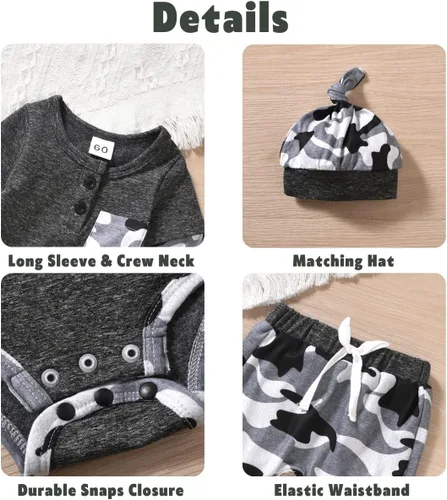 Vista 3 de Aalizzwell Conjunto de Ropa para Bebé Recién Nacido, Niños, Otoño e Invierno Camouflaje