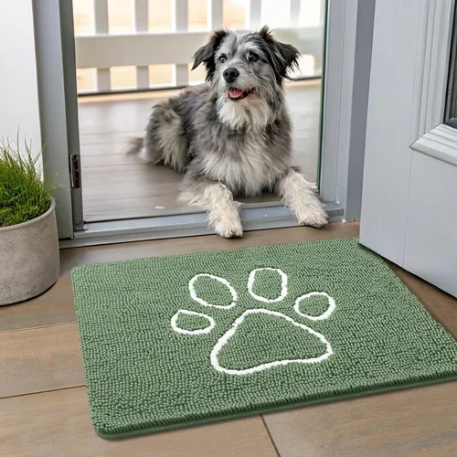 Vista 234 de Smiry Tapete para puerta de perro para patas fangosas, absorbente y Gris y negro