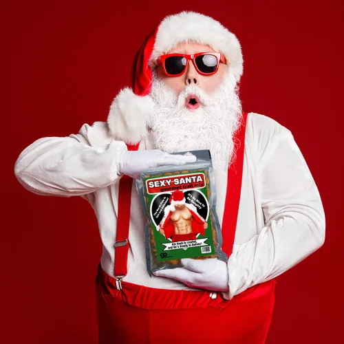 Vista 2 de Sexy Santa Gourmet Trail Mix – Relleno de cesta de regalo de comida gourmet – Regalos de Navidad para adultos, divertidos regalos de elefante blanco