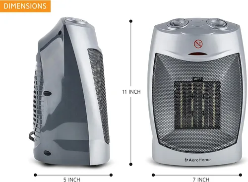 Vista 2 de AeroHome Calentador eléctrico portátil de cerámica de 1500 W / 750 W, calentador eléctrico para interiores con protección contra sobrecalentamiento