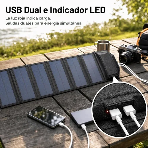 Vista 3 de Cargador de panel solar portátil de 30 W, salida de 20 W, 5.2 V, 2 A, 2 USB, cargador de panel solar plegable para computadoras portátiles