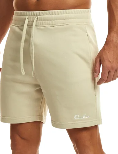 Vista 5 de Ouber Pantalones cortos deportivos de algodón para hombre, pantalones cortos de entrenamiento para gimnasio, deportivos y casuales