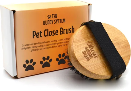 Vista 9 de The Buddy System Cepillo Cercano para Mascotas, Cepillo de Palma Ovalado de Tacto Suave - Masaje de Bambú Portátil con Cerdas Suaves de Jabalí