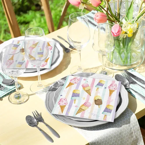 Vista 7 de JarThenaAMCS 80 servilletas de papel de helado de verano, paletas de acuarela, servilletas desechables para almuerzo, cena, postre, servilletas