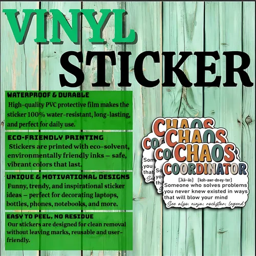 Vista 4 de Calcomanías de definición de coordinador del caos, divertidas citas sarcásticas, humor, inspiradores, regalos inspiradores, calcomanías de vinilo