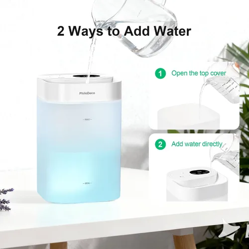 Vista 4 de PHILODECO Humidificador de niebla fría de 4.5L para dormitorio, habitación del bebé y plantas – Ultrasónico, silencioso, con difusor de aroma, luz