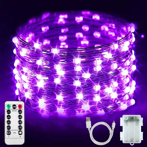 Vista 8 de Paquete de 2 luces negras UV, funciona con pilas, 16.4 pies 2835 luces LED UV, 8 modos, luces negras flexibles, luces de hadas con control remoto