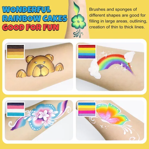 Vista 4 de Drawdart Kit profesional de pintura facial para niños y adultos, paleta de pintura facial Split Cake 12 x 10gm con plantilla, juego de pintura
