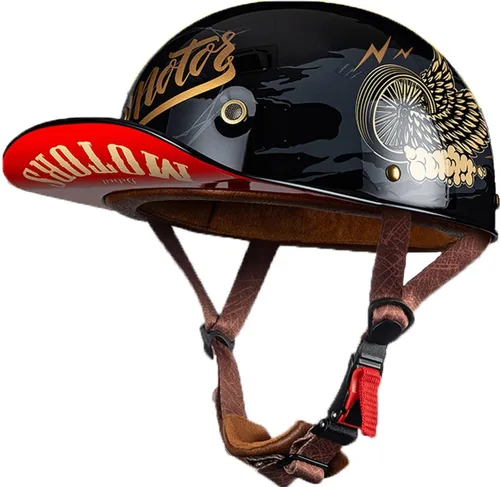 Vista 9 de Casco de motocicleta de estilo alemán abierto para hombres y mujeres, casco retro de béisbol, certificado por DOT, con protección solar, casco