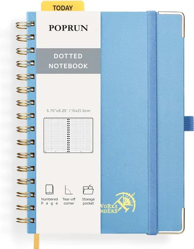 Vista 13 de POPRUN - Cuaderno de notas con espiral y puntos, diario A5 de 5.75" x 8.25", papel grueso de 120 gsm, 141 páginas numeradas, tapa dura para hombres