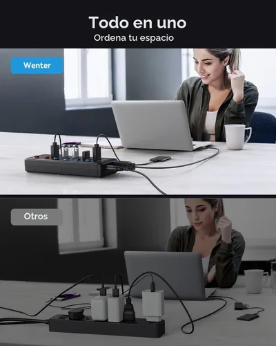Vista 5 de Wenter Hub USB 3.0 de 6 puertos USB 3.0 (4 puertos de datos USB 3.0 + 2 puertos de carga rápida QC 3.0) con interruptores LED individuales