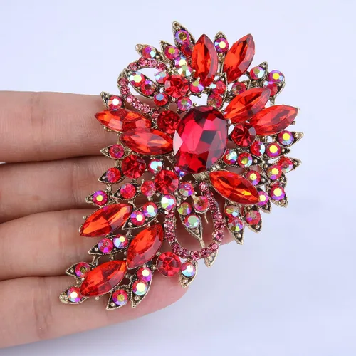 Vista 5 de Broche EVER FAITH para ramo con hojas y flores de cristal austriaco para mujer