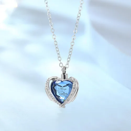 Vista 2 de Heart Urn Necklace for Ashes for Women Men of Loved Ones Cremation Jewelry Keepsake Memorial Pendant with Angel Wing